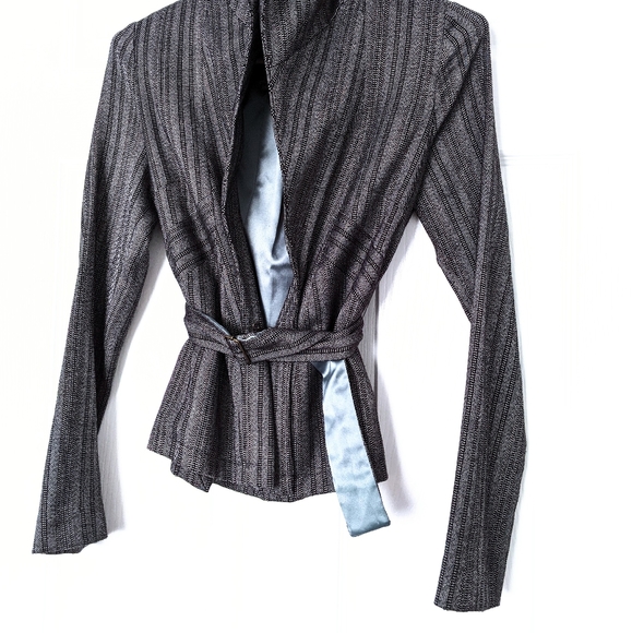 Dagg & Stacey Grey, Blue Belted Flattering Lined Pinstriped Blazer. XXS - Picture 11 of 16